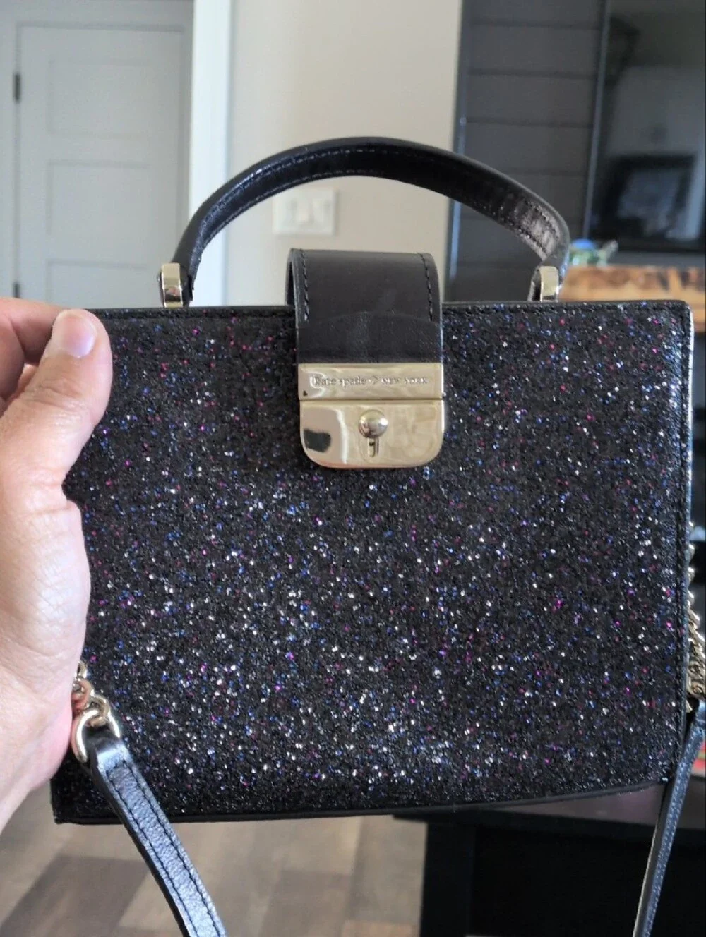 kate spade Black Glitter Top-Handle Satchel with Purple Sparkle